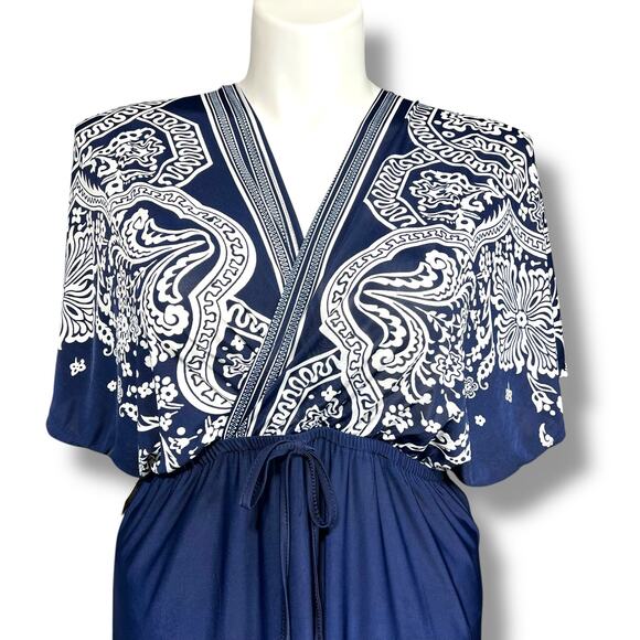 Just Love Womens Kaftan Dress Empire Waist Maxi Floral Print Blue White XL - Picture 2 of 11